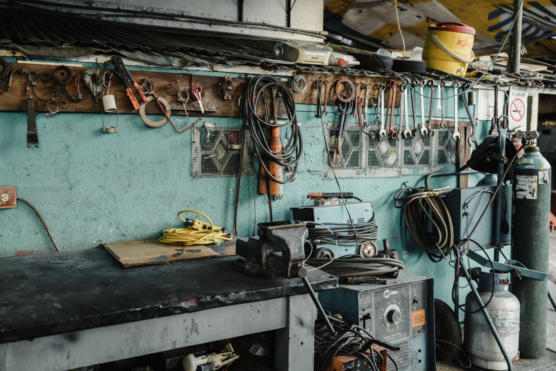 A tool wall in a workshop, everything in its place
